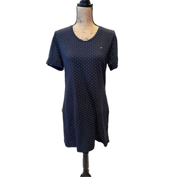 Tommy Hilfiger Dresses & Skirts - Tommy Hilfiger Women's L Navy Polka Dot T-Shirt Dress Short Sleeve